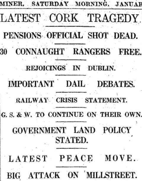 Cork Examiner headlines 5 January 1923